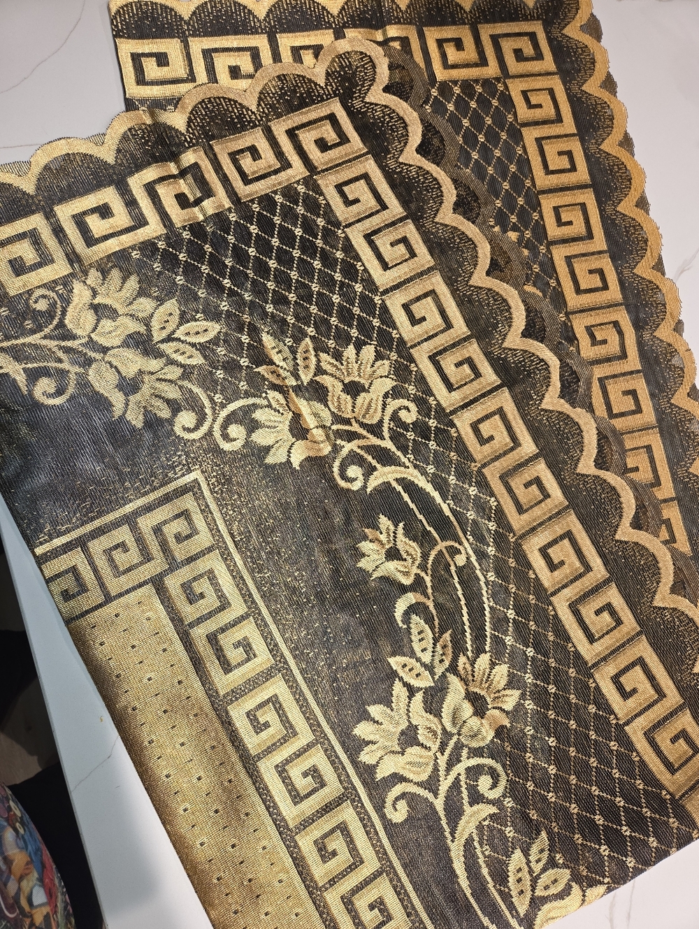 New Gold and Black Floral Decorative Coffee Table Runner